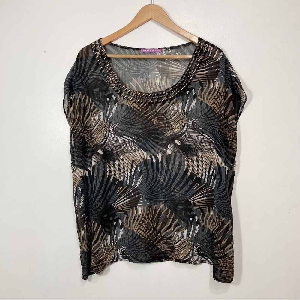 Smart Set Sheer Tribal Print Scoop Neck Sleeveless Blouse Size XL